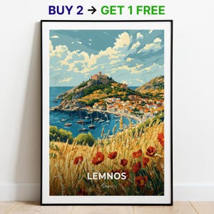 Lemnos Reise Poster Wand Kunst Druck Griechenland Poster Stadt Druck City Poster Wohnkultur Stadtbild Kunstwerk Trendy Retro Plakatkunst Liebhaber Geschenk