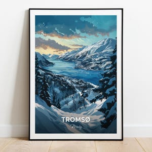 Tromsø Reise Poster Jiehkkevárri Berg Wand Kunst Druck Norwegen Poster City Print City Poster Wohnkultur Stadtbild Kunstwerk Wandbehang
