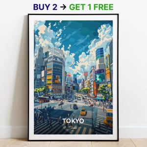 Affiche de voyage de Tokyo, impression d'art mural traversée de Shibuya, affiche du Japon, impression de ville, affiche de ville, décoration d'intérieur, oeuvre d'art de paysage urbain, affiche rétro tendance