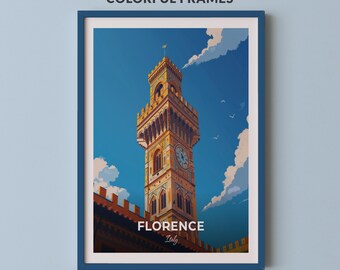 Florence Travel Poster Palazzo Vecchio Wall Art Print Italy Poster City Print City Poster Home Decor Cityscape Artwork Trendy Retro Poster