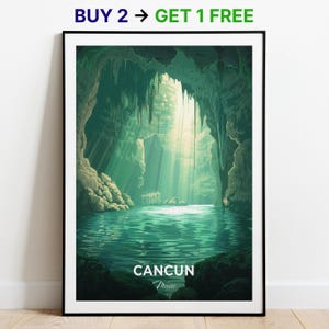 Affiche de voyage Cancun Cenote Dos Ojos, impression d'art mural, impression du Mexique, impression de la ville, affiche de la ville, décoration d'intérieur, oeuvre d'art paysage urbain, affiche rétro tendance