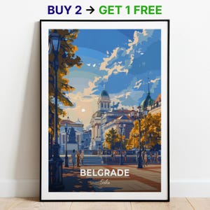 Póster de viaje de Belgrado, impresión artística de pared de la Plaza de la República, póster de Serbia, impresión de la ciudad, póster de la ciudad, decoración del hogar, obra de arte de paisaje urbano, póster retro de moda