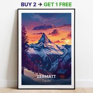 Affiche de voyage Zermatt, impression d'art mural Sunnegga, affiche de la Suisse, impression de la ville, affiche de la ville, décoration d'intérieur, oeuvre d'art paysage urbain, affiche rétro tendance