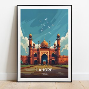 Affiche de voyage de Lahore, impression d'art mural Fort de Lahore, affiche du Pakistan, impression de ville, affiche de ville, décoration d'intérieur, oeuvre d'art paysage urbain, affiche rétro tendance