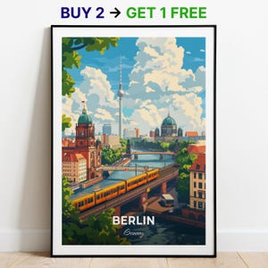 Póster de viaje de Berlín, impresión artística de pared del Muro de Berlín, póster de Alemania, impresión de ciudad, póster de ciudad, decoración del hogar, obra de arte de paisaje urbano, póster retro de moda
