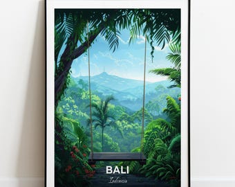 Bali Travel Poster Bali Swing Wall Art Print Indonesia Poster City Print City Poster Home Decor Cityscape Artwork Trendy Retro Poster