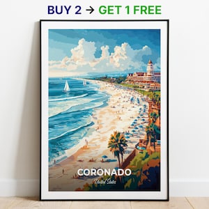 Coronado-reisposter Coronado Beach Wall Art Print Verenigde Staten poster City Print City Poster Home Decor Cityscape Artwork Wall Hanging