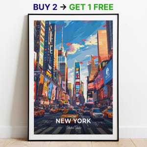 Affiche de voyage à New York, impression d'art mural Times Square, affiche des États-Unis, impression de la ville, affiche de la ville, décoration d'intérieur, oeuvre d'art paysage urbain, cadeau pour les amateurs d'art