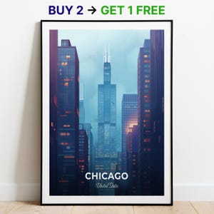 Chicago Travel Poster Willis Tower Wall Art Print Verenigde Staten Poster City Print City Poster Home Decor Cityscape Artwork Art Lovers Gift