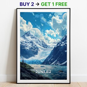 Affiche de voyage Juneau, impression d'art mural glacier de Mendenhall, affiche des États-Unis, impression de la ville, affiche de la ville, décoration d'intérieur, oeuvre d'art paysage urbain, tenture murale