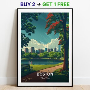 Affiche de voyage Boston Boston Common Wall Art Print Affiche des États-Unis Affiche de la ville Affiche de la ville Décoration d'intérieur Paysage urbain Oeuvre d'art pour les amateurs d'art