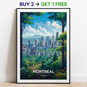 Affiche de voyage de Montréal, impression d'art mural, impression d'art mural, affiche du Canada, impression de ville, affiche de ville, décoration d'intérieur, oeuvre d'art de paysage urbain, affiche rétro tendance