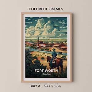 Affiche de voyage Fort Worth, impression d'art mural Abattoirs de Fort Worth, impression d'art mural États-Unis, impression de ville, affiche de ville, décoration d'intérieur, oeuvre d'art paysage urbain