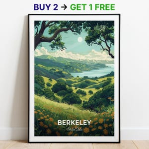 Póster de viaje de Berkeley, impresión artística de pared del parque regional de Tilden, póster de Estados Unidos, impresión de ciudad, póster de ciudad, decoración del hogar, obra de arte de paisaje urbano