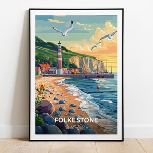 Folkestone Reiseposter Wall Art Print United Kingdom Poster City Print City Poster Home Decor Stadtbild Kunstwerk Trendy Retro Poster