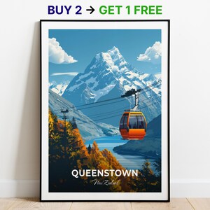 Queenstown Reiseposter Skyline Gondel Wand Kunst Druck Neuseeland Poster City Print City Poster Wohnkultur Stadtbild Kunstwerk Wandbehang