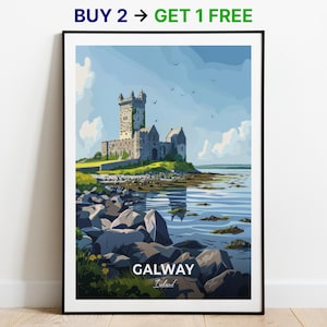 Affiche de voyage de Galway, impression d'art mural château de Menlo, impression d'art mural Irlande, impression de ville, affiche de ville, décoration d'intérieur, oeuvre d'art paysage urbain, affiche rétro tendance