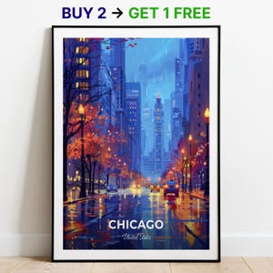 Chicago Reiseplakat Magnificent Mile Wand Kunst Druck USA Poster City Print City Poster Wohnkultur Stadtbild Kunstwerk Wandbehang