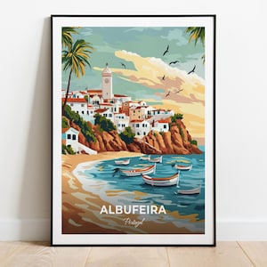 Albufeira Travel Poster Wall Art Print Portugal Poster City Print City Poster Home Decor Cityscape Artwork Trendy Retro Poster Wall Hanging