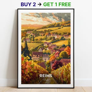 Affiche de voyage Reims Caves à champagne Ruinart, impression d'art mural, impression de France, impression de ville, affiche de ville, décoration d'intérieur, paysage urbain, oeuvre d'art, tenture murale