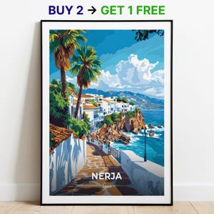 Nerja Reise Poster Wand Kunst Druck Spanien Poster Stadt Druck City Poster Wohnkultur Stadtbild Kunstwerk Trendy Retro Poster Kunst Liebhaber Geschenk