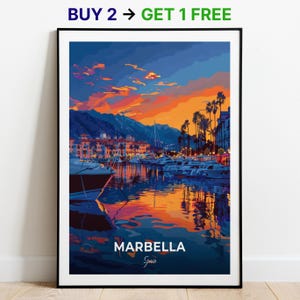 Marbella Reiseposter Porto Banus Marina Wand Kunst Druck Spanien Poster Stadt Druck City Poster Wohnkultur Stadtbild Kunstwerk Kunst Liebhaber Geschenk