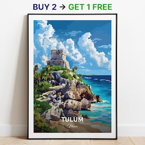 Tulum Travel Poster Tulum Ruins Wall Art Print Mexico Poster City Print City Poster Home Decor Cityscape Artwork Trendy Retro Poster