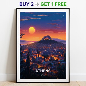 Athen Reiseposter Lycabettus Wand Kunst Druck Griechenland Poster City Print City Poster Home Dekor Stadtbild Kunstwerk Trendy Retro Poster