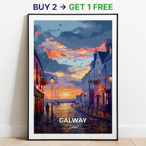 Galway Reiseposter Quay Street Wand Kunst Druck Irland Poster City Print City Poster Wohnkultur Stadtbild Kunstwerk Trendy Retro Poster