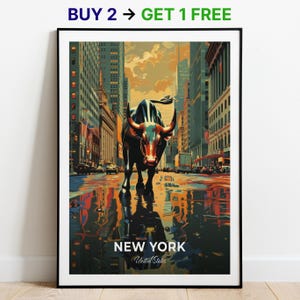 Affiche de voyage à New York, impression d'art mural Wall Street, affiche des États-Unis, affiche de la ville, affiche de la ville, décoration d'intérieur, oeuvre d'art paysage urbain, cadeau pour les amateurs d'art