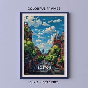 Affiche de voyage de Boston, impression d'art mural Newbury Street, affiche des États-Unis, impression de la ville, affiche de la ville, décoration d'intérieur, oeuvre d'art paysage urbain
