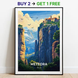 Meteora Reise Poster Wand Kunst Druck Griechenland Poster Stadt Druck Stadt Poster Wohnkultur Stadtbild Kunstwerk Trendy Retro Plakatkunst Liebhaber Geschenk