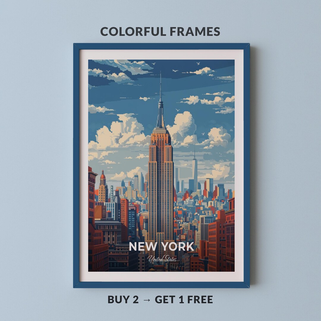 New York Travel Poster Empire State Building Wall Art Print United ...