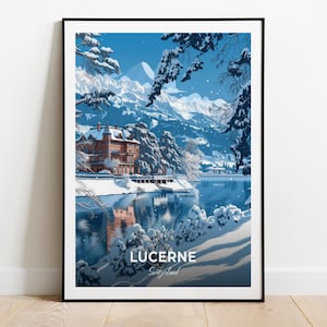 Poster di viaggio di Lucerna, stampa artistica da parete del Museo Richard Wagner, poster della Svizzera, stampa della città, poster della città, arredamento per la casa, opera d'arte con paesaggio urbano