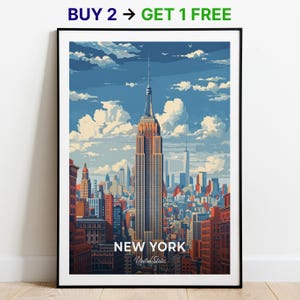 Affiche de voyage à New York, impression d'art mural Empire State Building, impression d'art mural, affiche des États-Unis, impression de ville, affiche de ville, décoration d'intérieur, oeuvre d'art paysage urbain