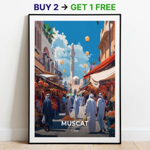 Muscat Reiseposter Mutrah Souq Wand Kunst Druck Oman Poster City Print City Poster Home Decor Stadtbild Kunstwerk Trendy Retro Poster