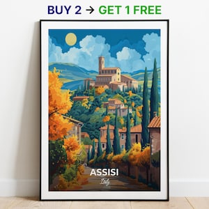 Affiche de voyage d'assise Ombrie d'assise, impression d'art mural, impression d'art en Italie, impression de ville, affiche de ville, décoration d'intérieur, oeuvre d'art de paysage urbain