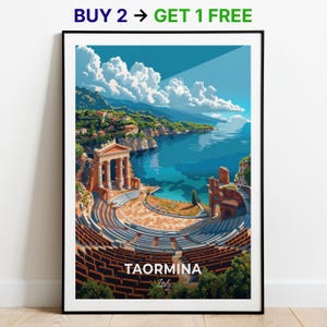 Taormina Travel Poster The Ancient Theatre Wall Art Print Italy Poster City Print City Poster Home Decor Cityscape Artwork Art Lovers Gift