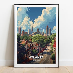 Affiche de voyage d'Atlanta, impression d'art mural du lieu historique national Martin Luther King Jr., affiche des États-Unis, impression de la ville, affiche de la ville, décoration d'intérieur