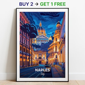 Affiche de voyage de Naples, théâtre San Carlo, impression d'art mural, impression d'Italie, impression de ville, affiche de ville, décoration d'intérieur, oeuvre d'art de paysage urbain, affiche rétro tendance