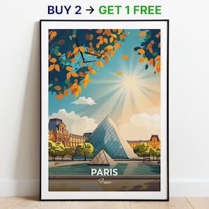 Paris Reise Poster Louvre Pyramide Wand Kunst Druck Frankreich Poster City Print City Poster Home Decor Stadtbild Kunstwerk Trendy Retro Poster