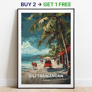 Gili Trawangan Travel Poster Horse N Cart Ride Wall Art Print Indonesia Poster City Print City Poster Home Decor Cityscape Artwork