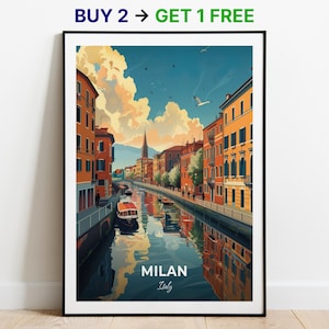 Mailand Reise Poster Navigli Viertel Wand Kunst Druck Italien Poster City Print City Poster Wohnkultur Stadtbild Kunstwerk Trendy Retro Poster