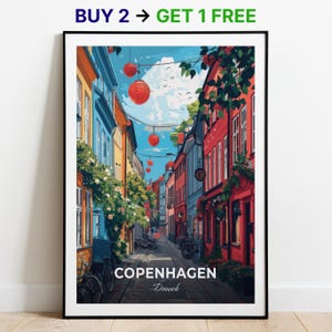 Póster de viaje de Copenhague, impresión artística de pared de Christiania, póster de Dinamarca, impresión de ciudad, póster de ciudad, decoración del hogar, obra de arte de paisaje urbano, póster retro de moda