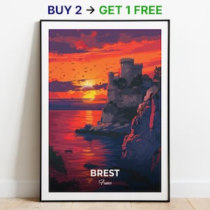 Brest Travel Poster Castle Of Brest Wall Art Print France Poster City Print City Poster Home Decor Cityscape Artwork Trendy Retro Poster