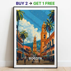 Póster de viaje de Bogotá, impresión artística de pared de la Plaza de Bolívar, póster de Colombia, impresión de ciudad, póster de ciudad, decoración del hogar, obra de arte de paisaje urbano, póster retro de moda