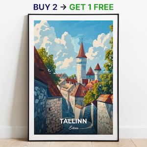 Affiche de voyage de Tallinn, impression d'art mural château de Toompea, affiche d'Estonie, impression de ville, affiche de ville, décoration d'intérieur, oeuvre d'art paysage urbain, affiche rétro tendance