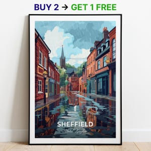 Affiche de voyage de Sheffield, musée de l'île de Kelham, impression d'art mural, affiche du Royaume-Uni, impression de ville, affiche de ville, décoration d'intérieur, oeuvre d'art paysage urbain