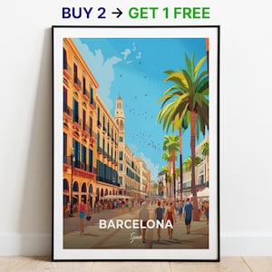 Barcelona Reise Poster Placa Reial Wand Kunst Druck Spanien Poster City Print City Poster Home Dekor Stadtbild Kunstwerk Trendy Retro Poster