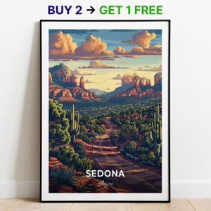 Affiche de voyage Sedona Red Rock Scenic Byway, impression d'art mural Arizona, impression de la ville, affiche de la ville, décoration d'intérieur, paysage urbain, oeuvre d'art, cadeau pour les amateurs d'art